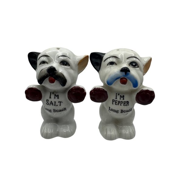 Vintage Bonzo Dog Themed Ceramic Salt & Pepper Shakers Long Beach Souvenirs - Picture 1 of 5